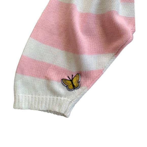 Vintage Fair Kei Pastel Pink Striped Cardigan Sweater - Picture 4 of 9